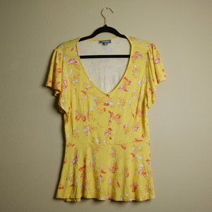 ModCloth Women’s Yellow My Favorite Flutter Butterfly Print Peplum Top Size M